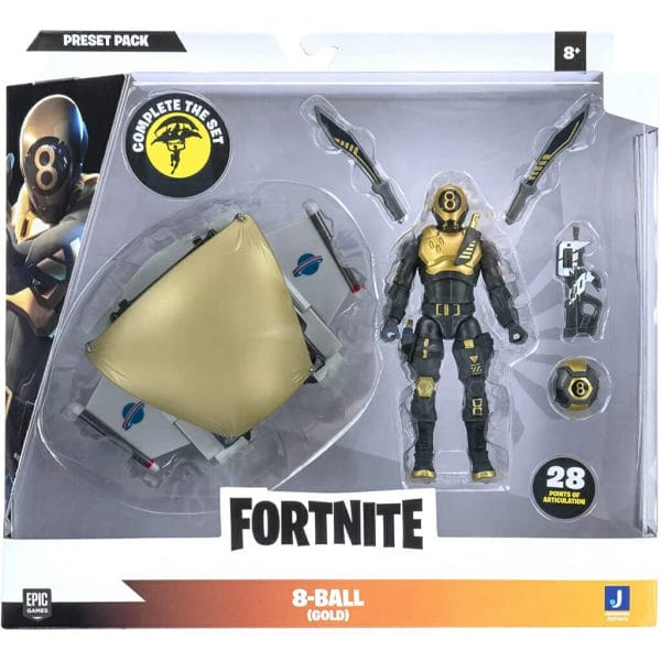 fortnite preset pack, glider with 4 inch articulated 8 ball (gold) figure2