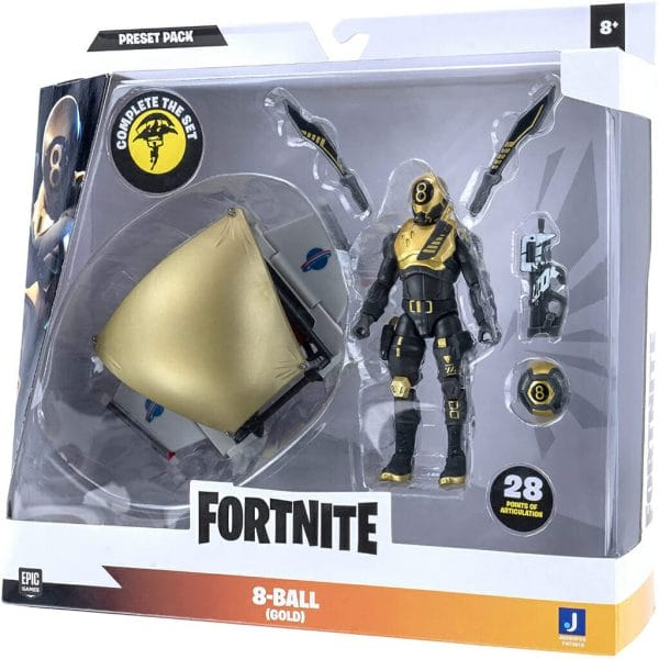 fortnite preset pack, glider with 4 inch articulated 8 ball (gold) figure8