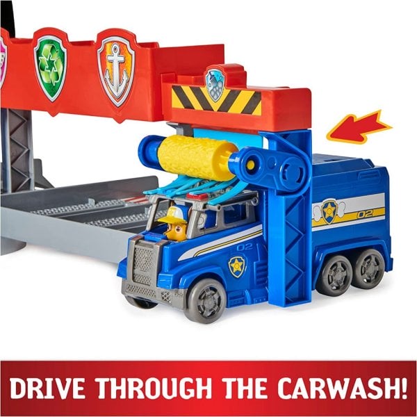 paw patrol big truck pups, truck stop hq, 3ft. wide transforming playset, action figures, toy cars, lights and sounds, kids toys for ages 3 and up3