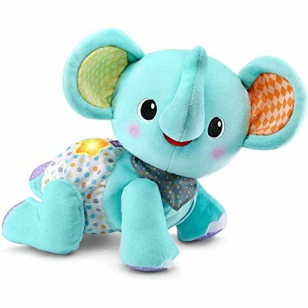 vtech explore and crawl elephant plush baby and toddler toy, teatgh