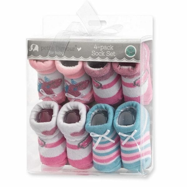 petitelamour baby booties 4 pack (0 12 months) girl